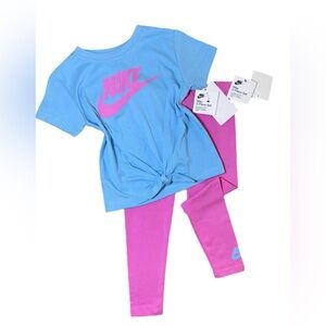 2pc Nike blue tie front t-shirt and pink leggings set for baby girls/Size: 24M